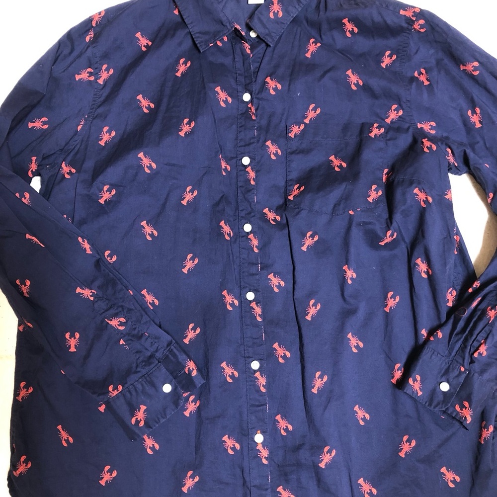 Navy Blue Shirt with Red Lobster Print